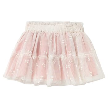 Younger Girls Ivory & Pink Tulle Skirt