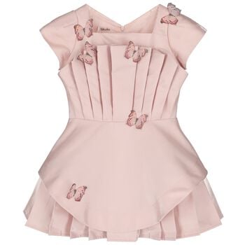 Girls Pink Pleated Butterfly Dress