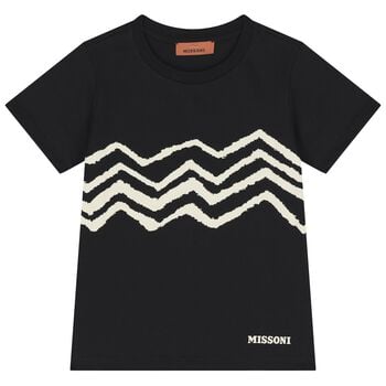 Girls Black Zig Zag Logo T-Shirt