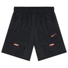 Boys Black Logo Shorts, 1, hi-res