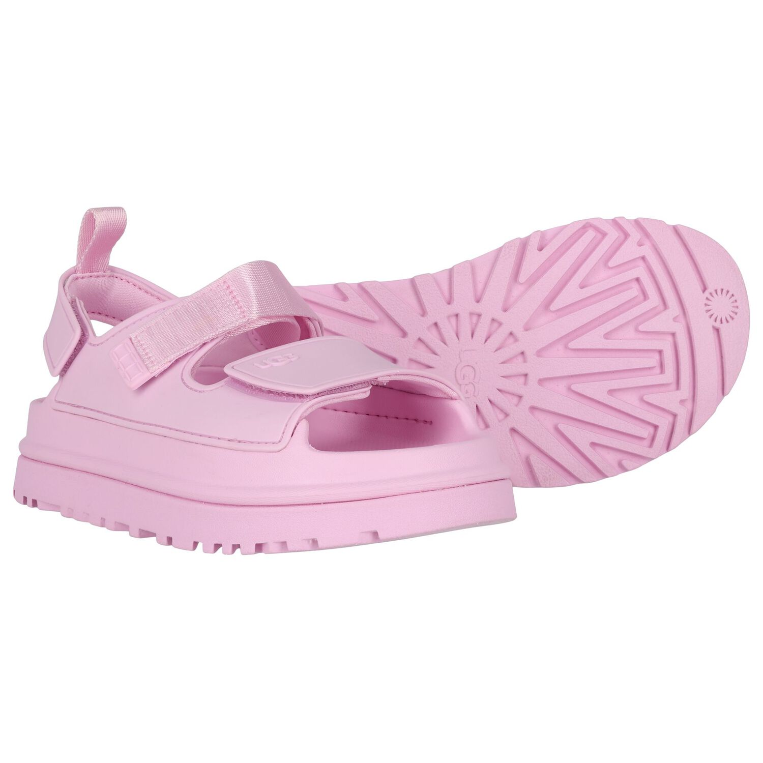 Girls Pink Chunky Logo Sandals , 2, hi-res