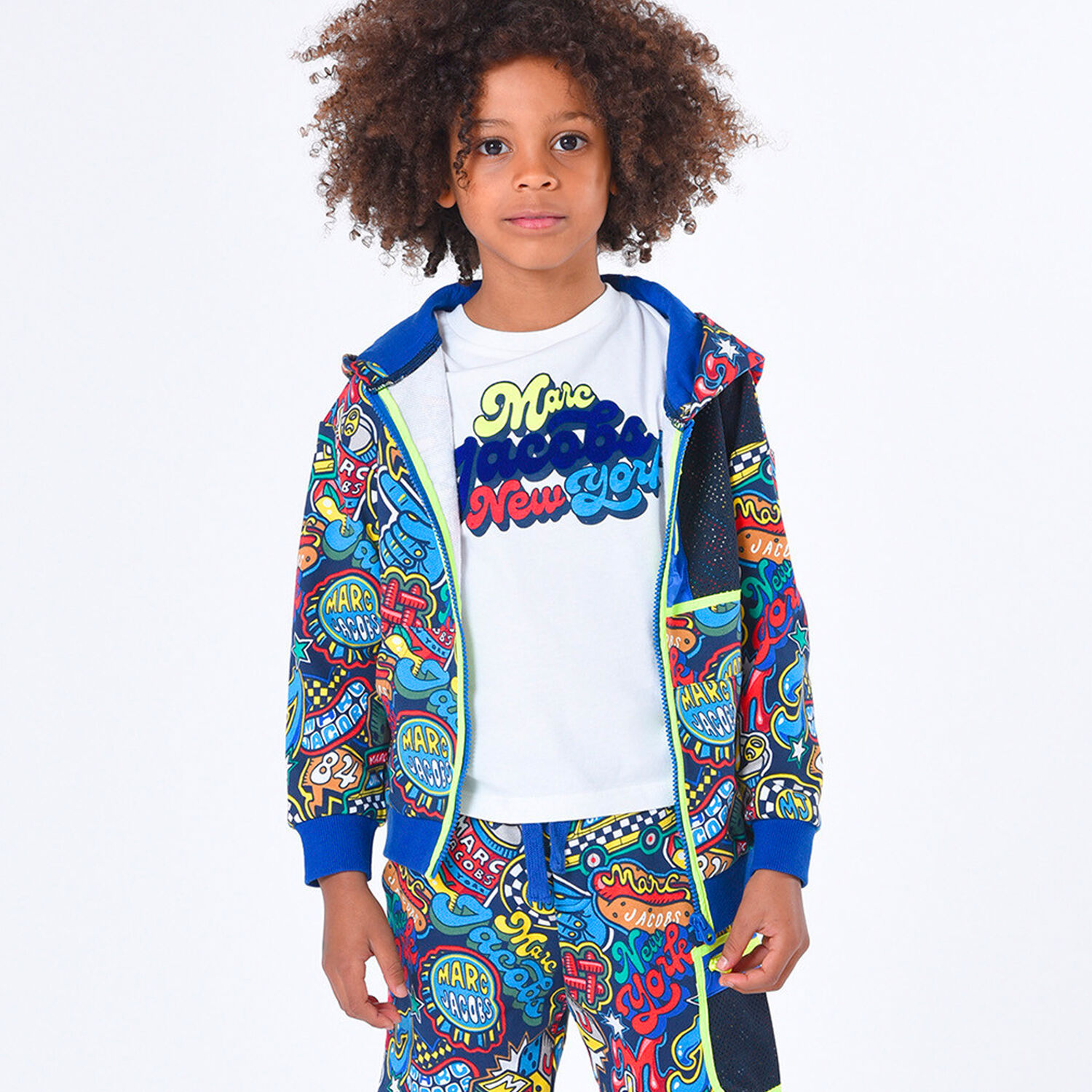 توب هودى أولاد بالشعار باللون الكحلى, 1, hi-res