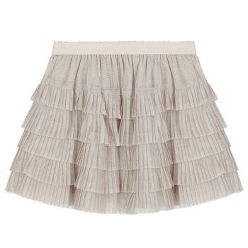 Girls Grey Tulle Pleated Skirt