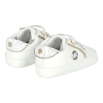 White & Gold Logo Baby Trainers