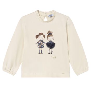 Younger Girls Ivory Long Sleeve Top