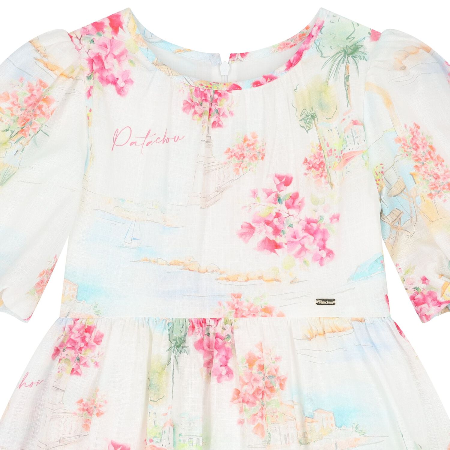 فستان بطبعة الزهور باللون الأبيض للبنات, 1, hi-res