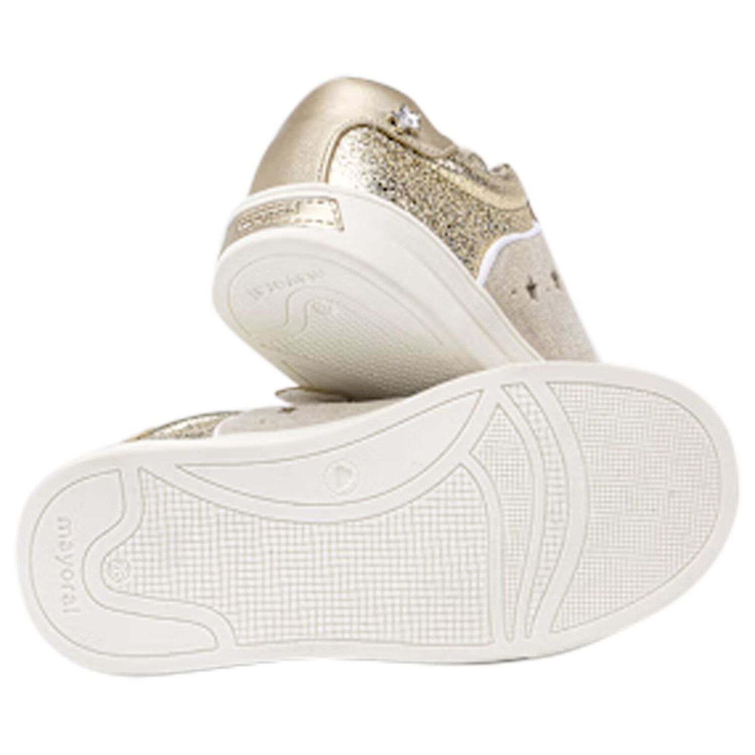 Girls Gold & Beige Star Trainers, 1, hi-res image number null
