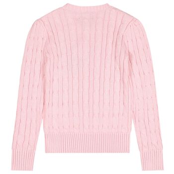 Girls Pink Logo Cable Knit Jumper