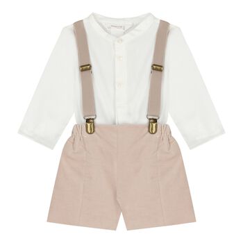 Baby Boys White & Beige Shorts Set