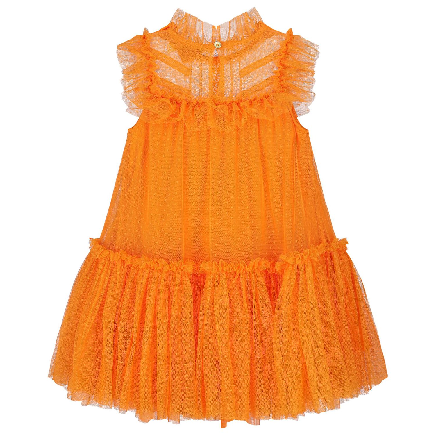 Girls Orange Dotted Tulle Dress, 1, hi-res
