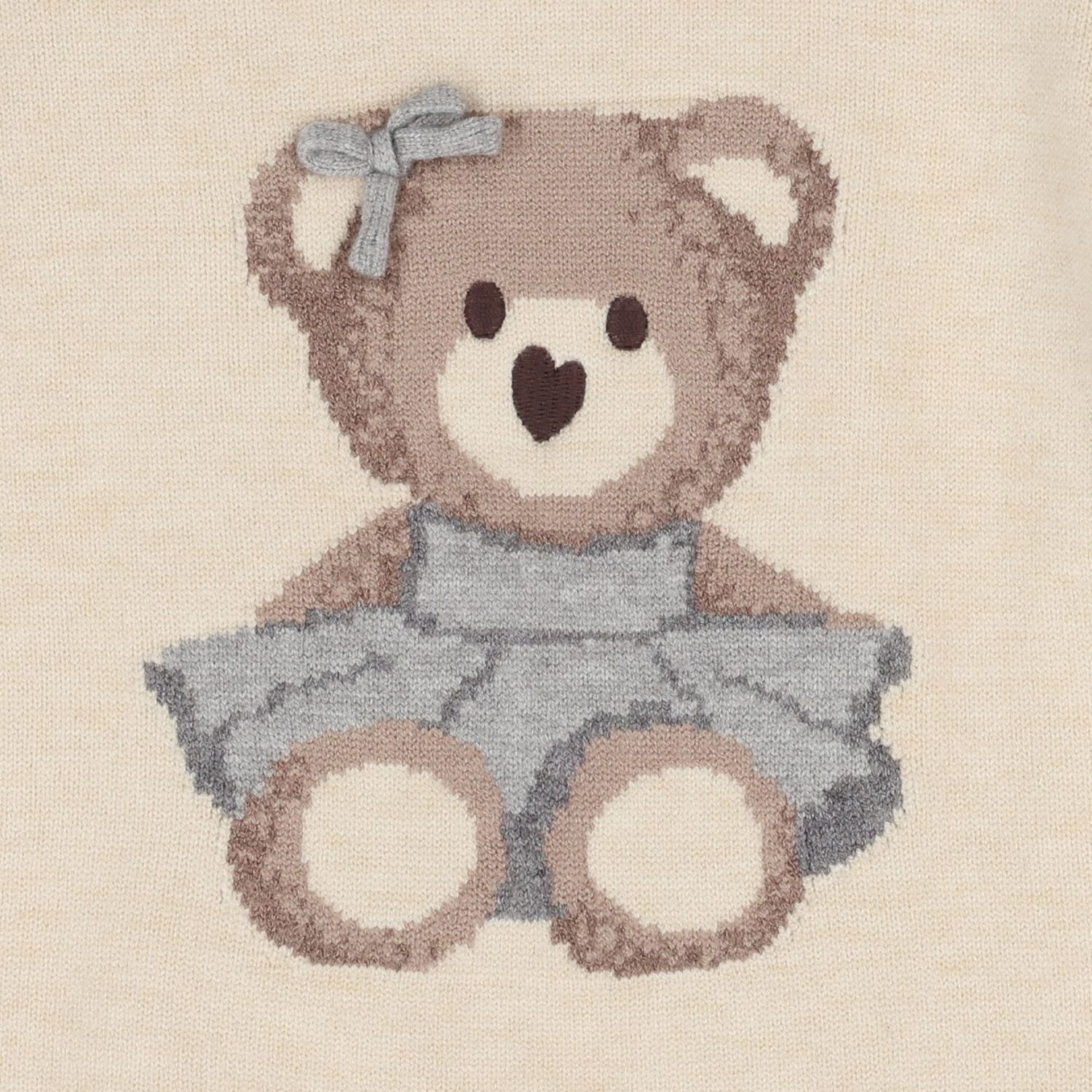 Younger Girls Beige Teddy Bear Knitted Tracksuit, 1, hi-res