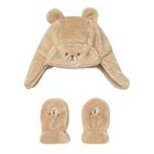 Beige Faux Fur Bear Hat & Mittens Set, 1, hi-res