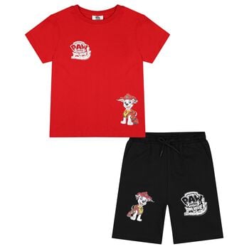 Boys Red & Black Paw Patrol Shorts Set