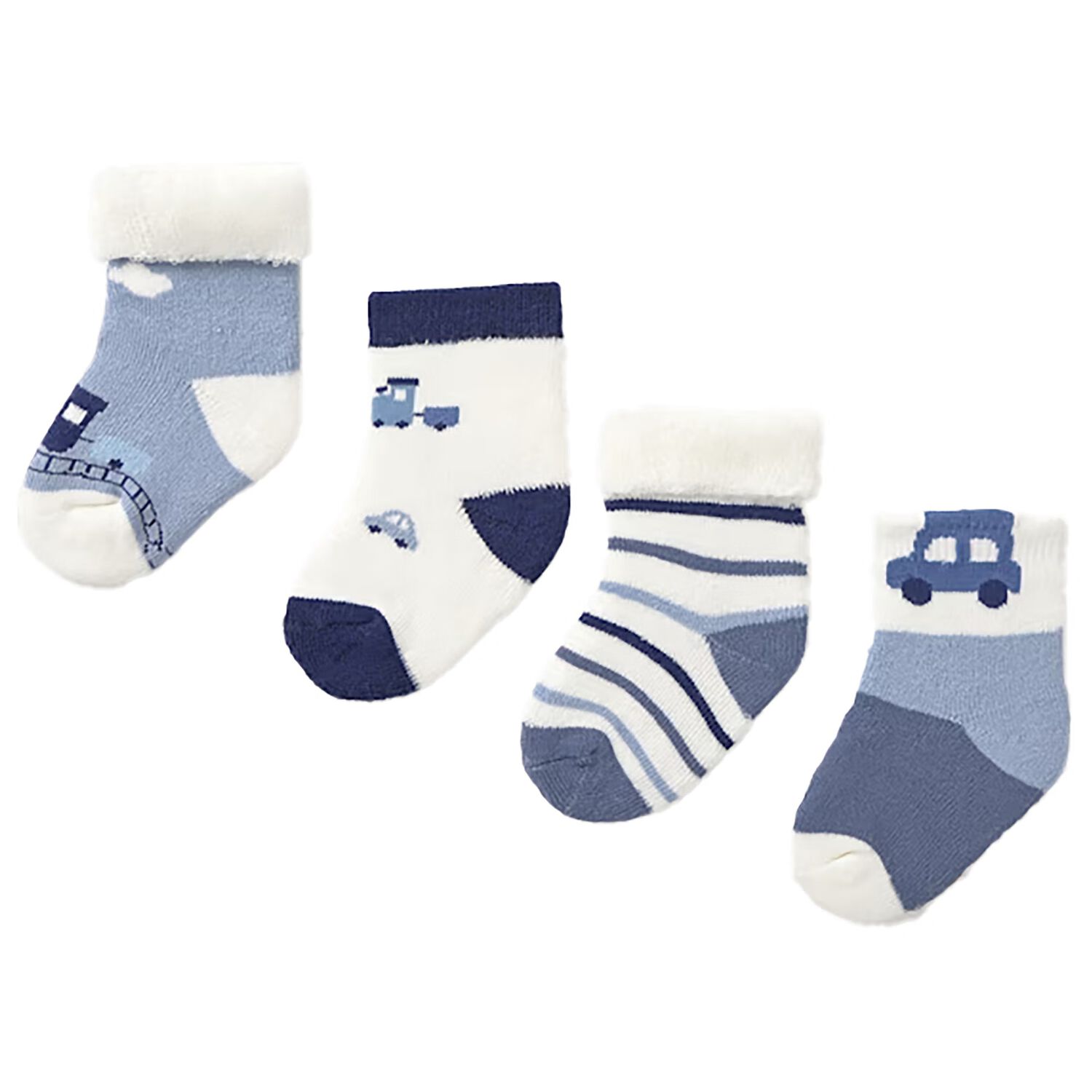 Baby Boys Ivory & Blue Socks (4 Pack), 2, hi-res
