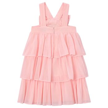 Girls Pink Bow Tiered Dress