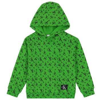 Boys Green Logo Hooded Sweatshirt