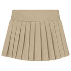 Girls Beige Logo Pleated Skirt, 2, hi-res