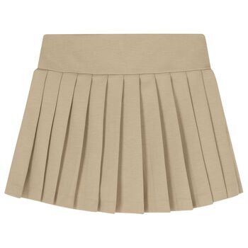 Girls Beige Logo Pleated Skirt