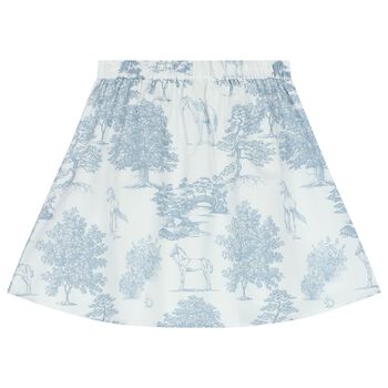 Girls White & Blue Poplin Skirt