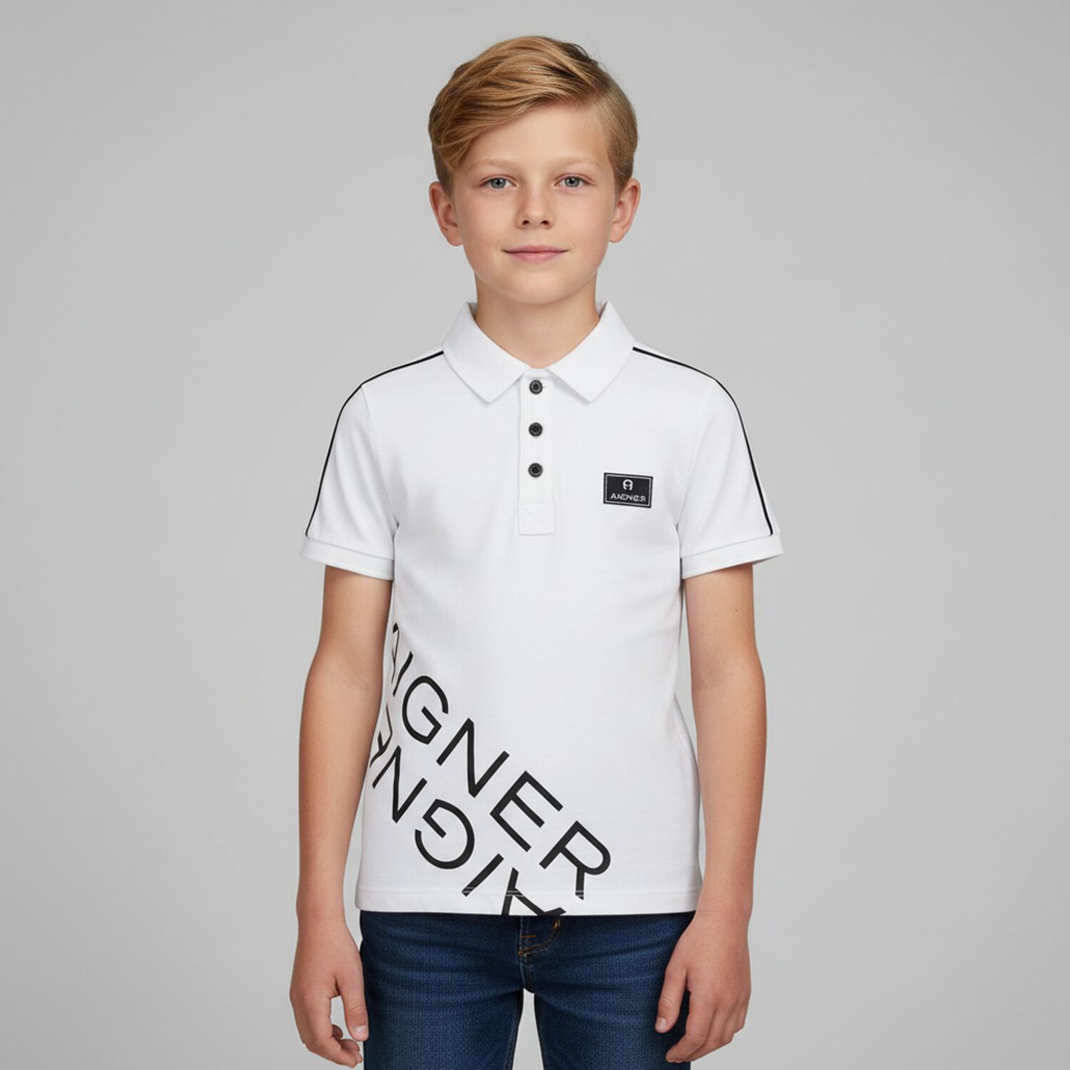 Boys White Logo Polo Shirt, 1, hi-res image number null