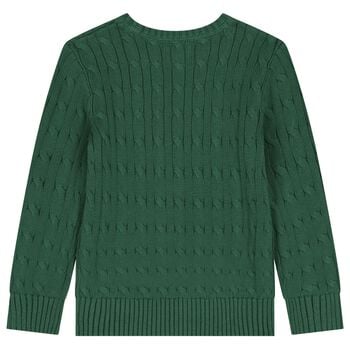 Boys Green Logo Cable Knit Sweatshirt
