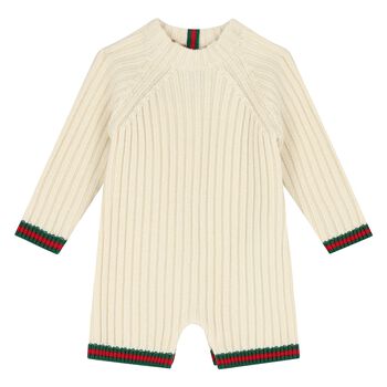 Ivory Web Striped Baby Romper