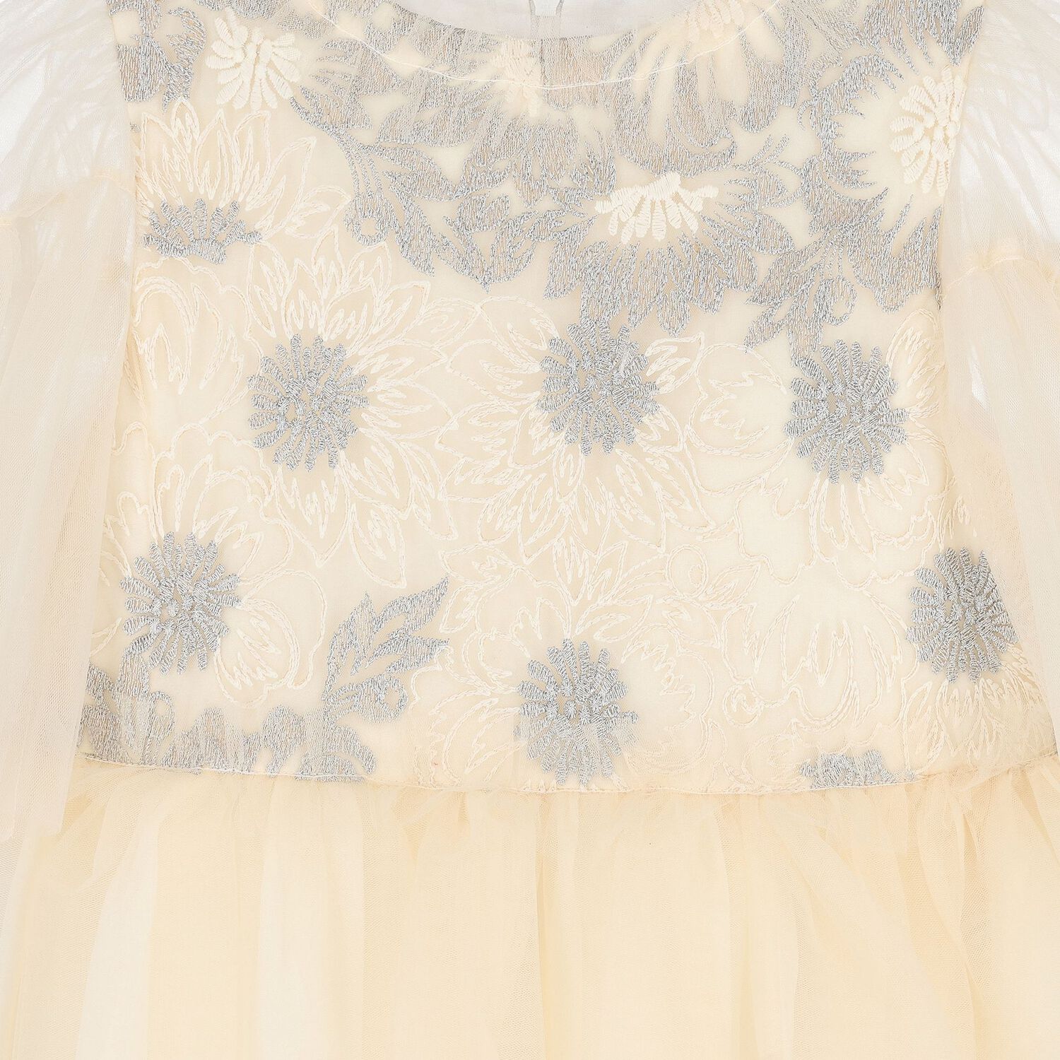Girls Ivory & Silver Embroidered Tulle Dress , 1, hi-res image number null