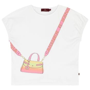 Girls White & Pink Bag T-Shirt