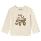 Younger Boys Beige Car Long Sleeve Top, 2, hi-res