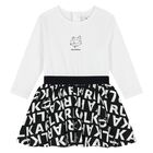 Younger Girls White & Black Choupette Logo Dress, 1, hi-res