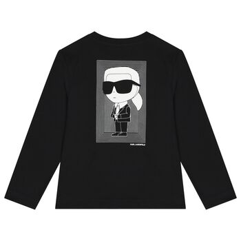 Boys Black Logo Long Sleeve Top