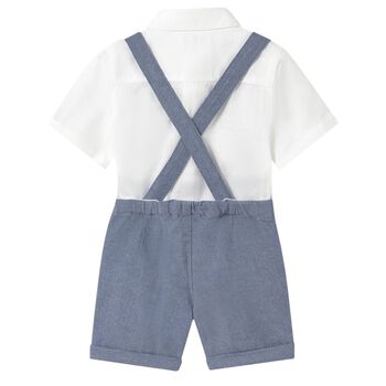 Younger Boys White & Blue Shorts Set