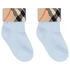 Baby Boys Blue & Beige Check Socks ( 2-Pack ), 2, hi-res
