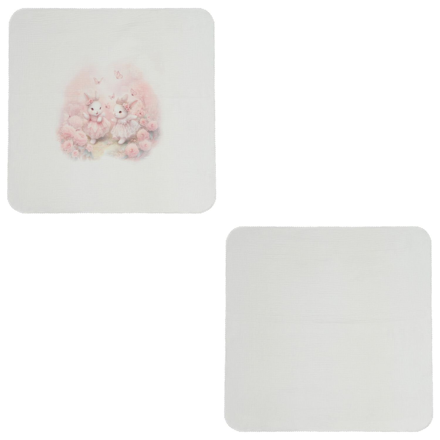 لفافة الموسلين للبنات بطبعة أرنب باللون العاجي ( قطعتين ), 1, hi-res