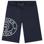 Boys Navy Blue Logo Shorts, 1, hi-res