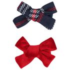 Girls Red and Navy Blue Bow Hairclips ( 2 Pack ), 2, hi-res