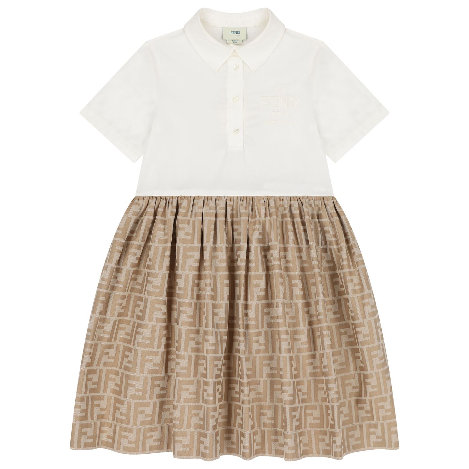 Girls Ivory & Beige FF Logo Dress, 1, hi-res