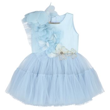 Girls Blue Tulle Flower Dress
