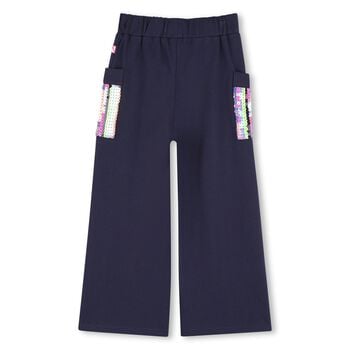 Girls Navy Blue Sequin Pocket Trousers