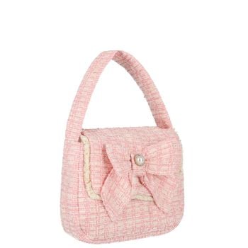 Girls Pink Bow Tweed Handbag