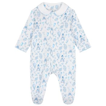 Baby Boys White & Blue Toile Babygrow