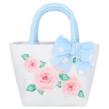 Girls White & Blue Roses Handbag