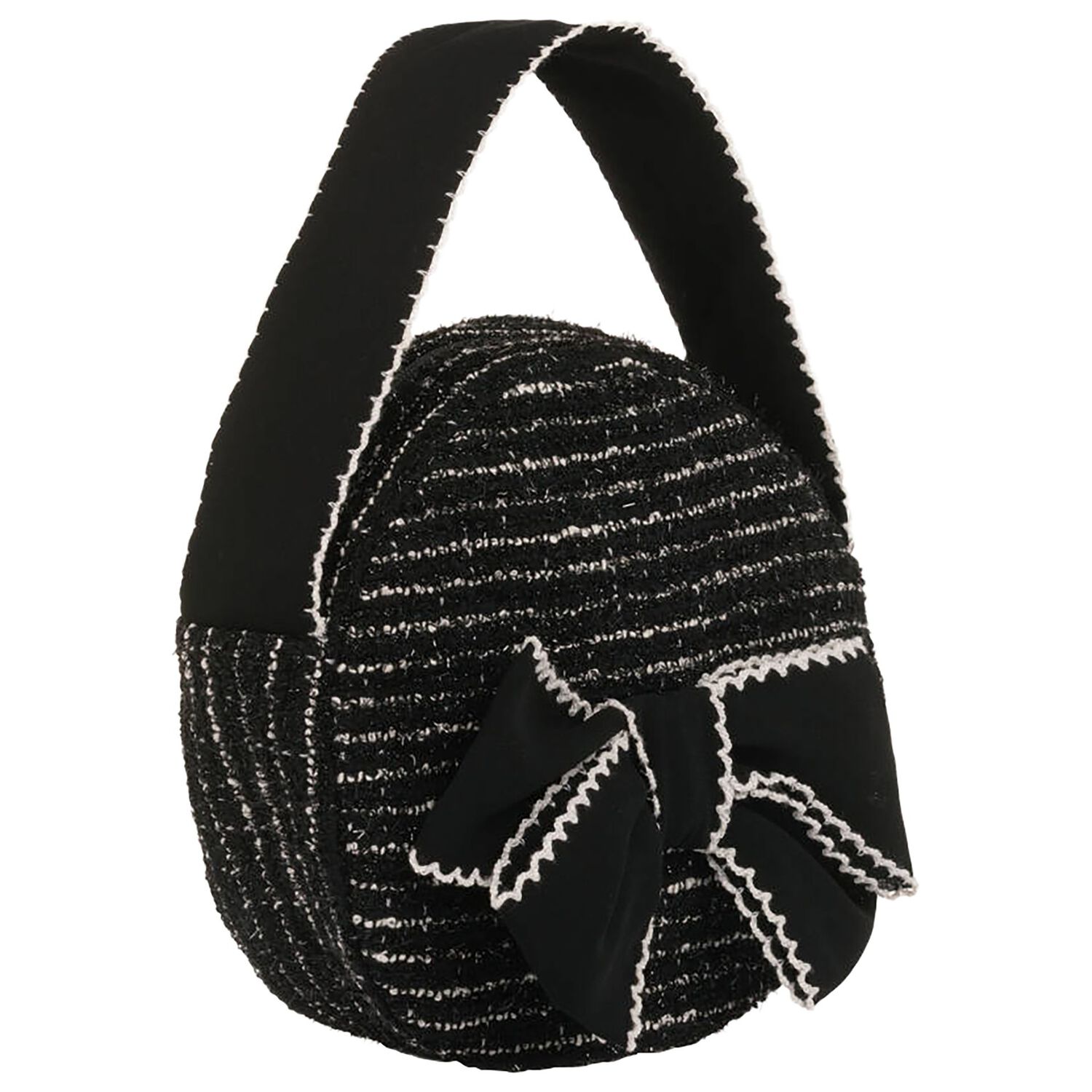 Girls Black Bow Tweed Handbag, 1, hi-res