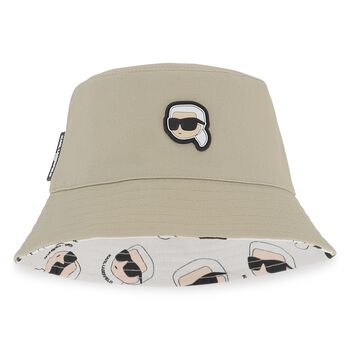 Baby Boys Beige & White Ikonik Karl Reversible Bucket Hat