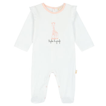 Baby Girls White Logo Babygrow