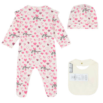 Baby Girls Ivory & Pink Logo Babygrow Set