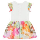 Younger Girls White Floral Logo Dress, 1, hi-res
