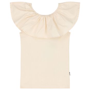 Girls Beige Ruffled Collar T-Shirt