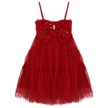 Girls Red Bow Tulle Dress