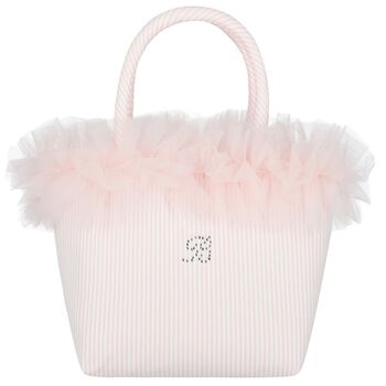 Girls Pink Logo Ruffled Hand Bag